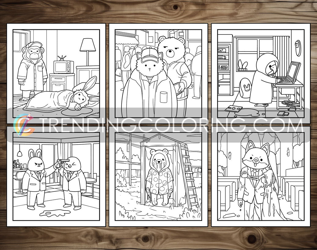 30 Cozy Crime Scenes 2 Cute and Simple Coloring Pages - PDF Download