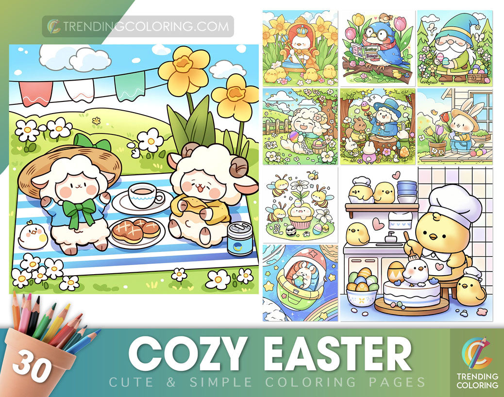 30 Cozy Easter Cute and Simple Coloring Pages - PDF Download