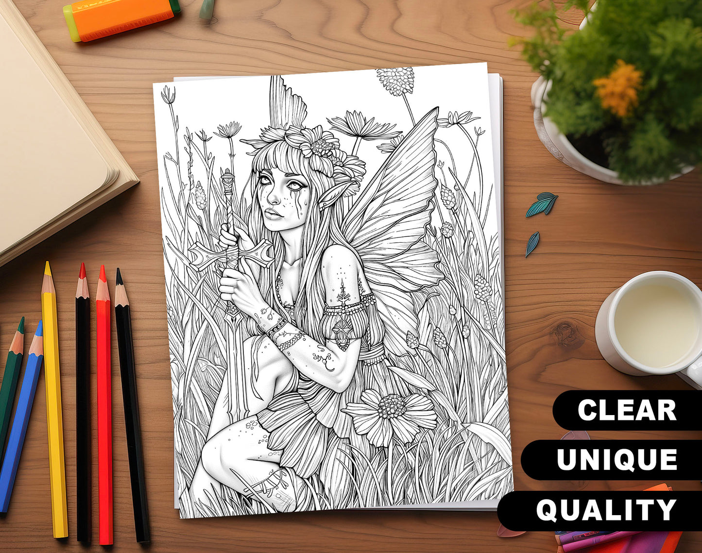 60 Dark Fairies 2 Coloring Pages  - Instant Download - Printable PDF