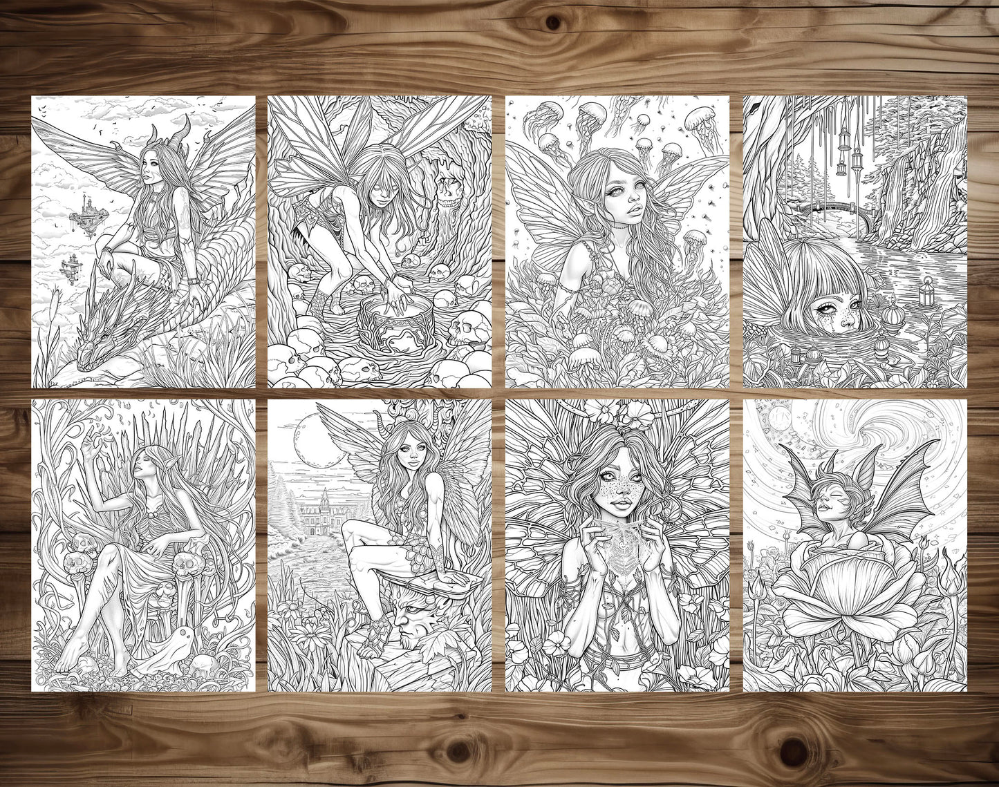 60 Dark Fairies 2 Coloring Pages  - Instant Download - Printable PDF
