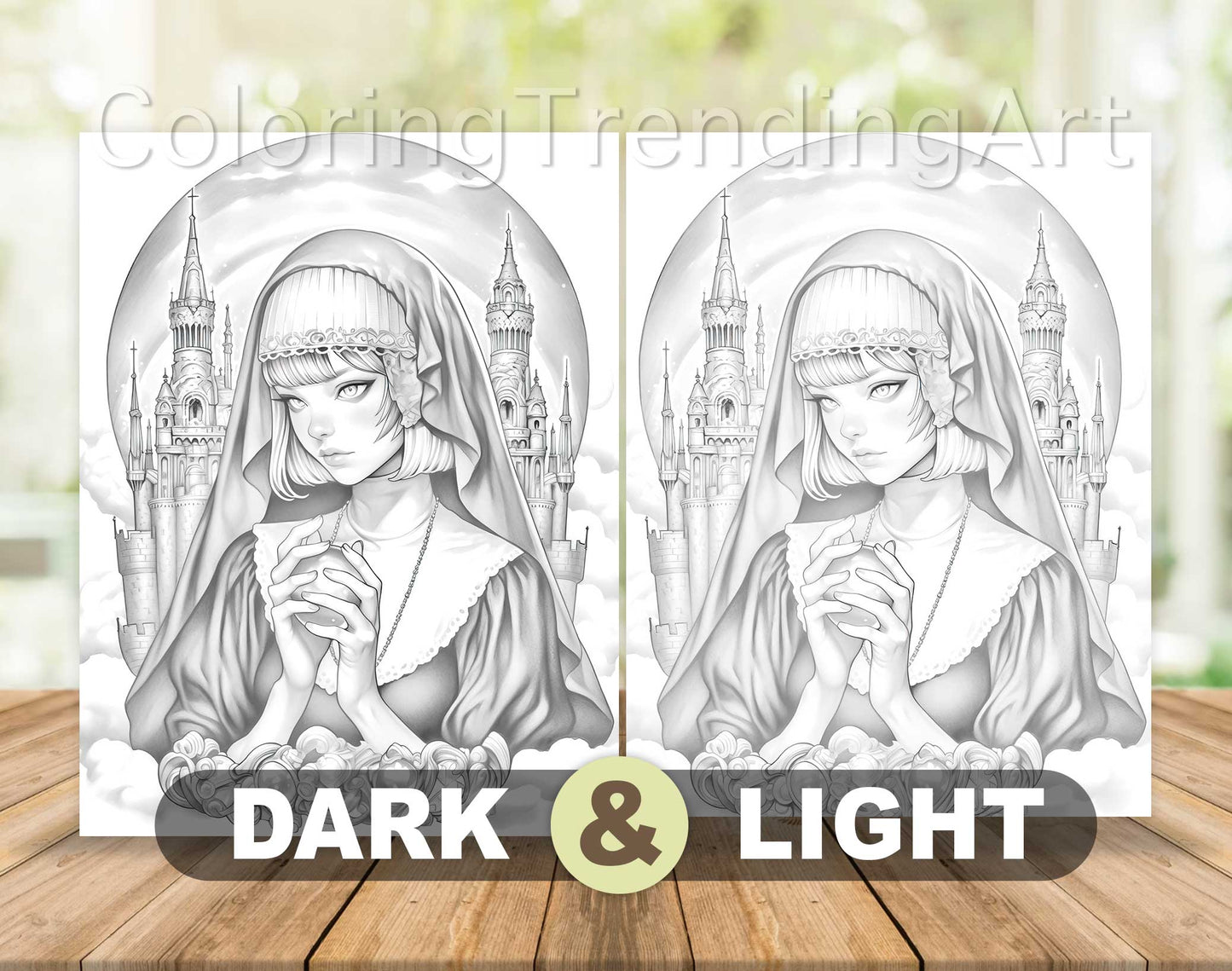 25 Gothic Nuns Grayscale Coloring Pages - Halloween Coloring - Instant Download - Printable Dark/Light