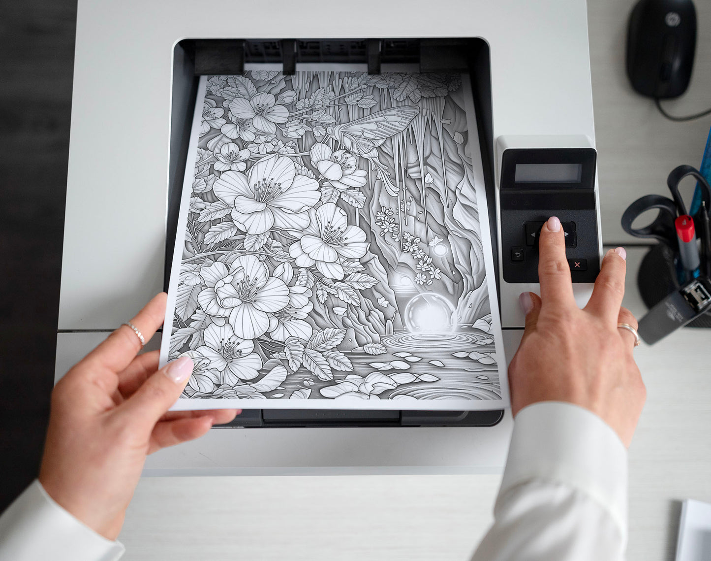 60 Fantasy Flowers Grayscale Coloring Pages - Instant Download - Printable PDF Dark/Light