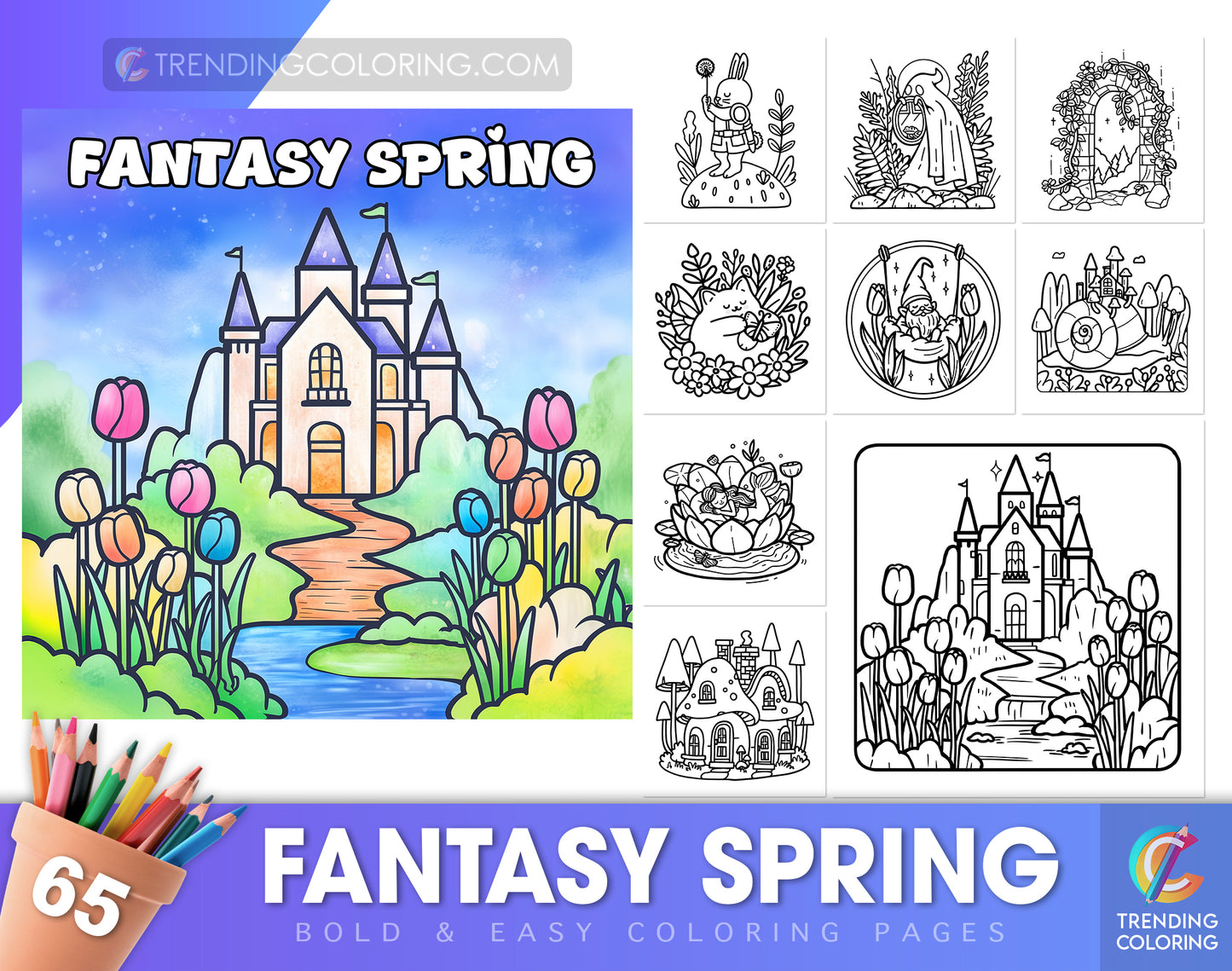 65 Fantasy Spring Bold & Easy Coloring Pages - PDF Download