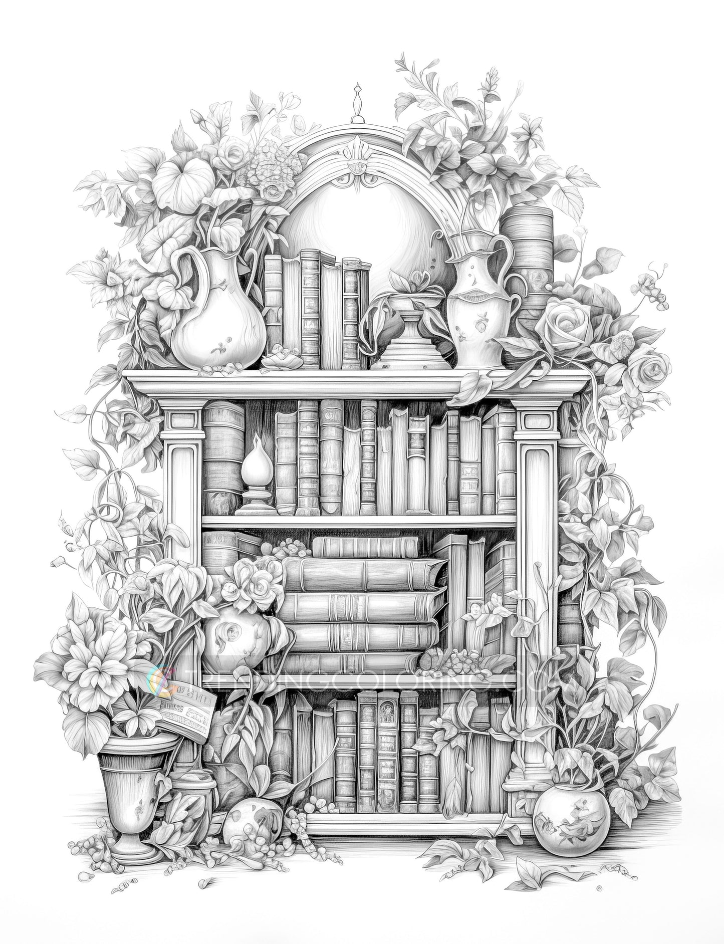 50 For Book Lover Grayscale Coloring Pages - Instant Download - Printable PDF Dark/Light