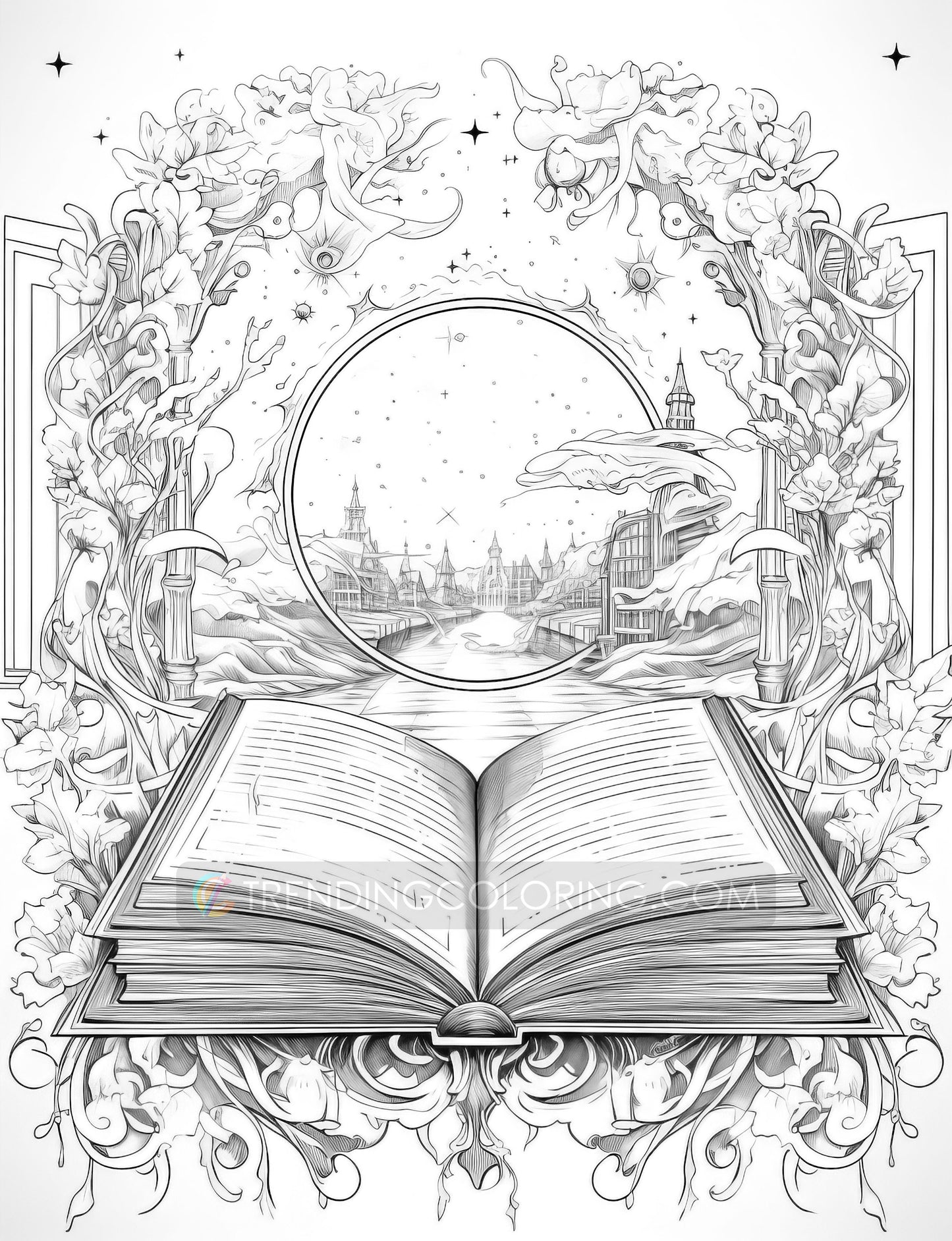 50 For Book Lover Grayscale Coloring Pages - Instant Download - Printable PDF Dark/Light