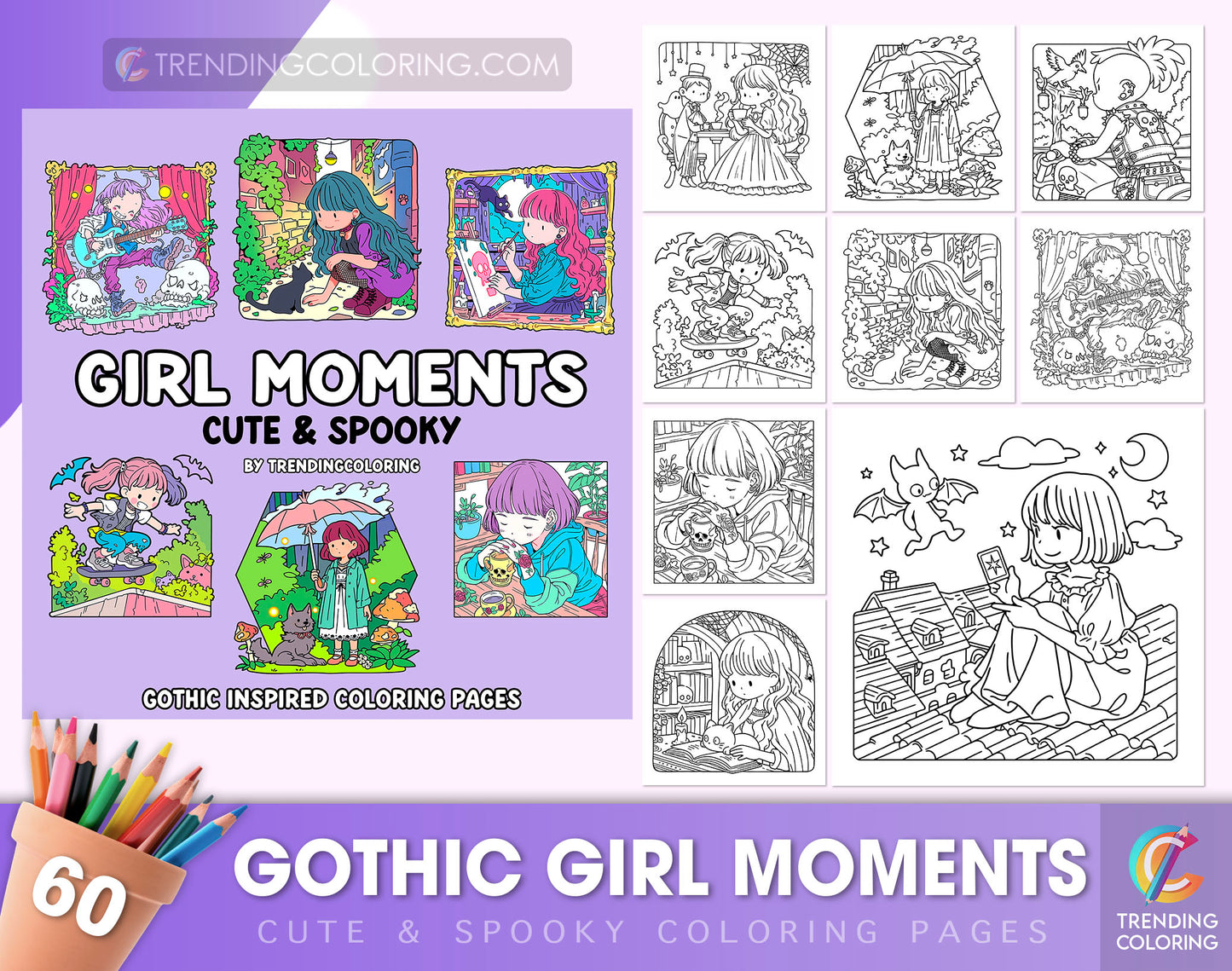 60 Gothic Girl Moments Cute & Spooky Coloring Pages - PDF Download