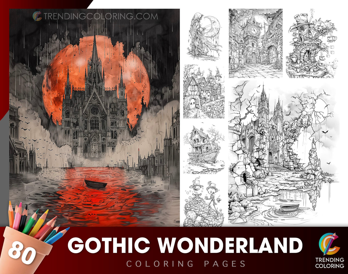 80 Gothic Wonderland Coloring Pages - Instant Download - Printable PDF