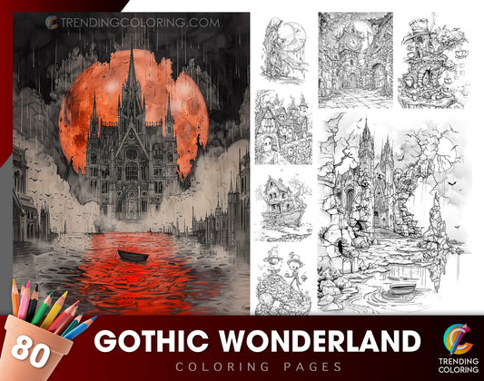 80 Gothic Wonderland Coloring Pages - Instant Download - Printable PDF