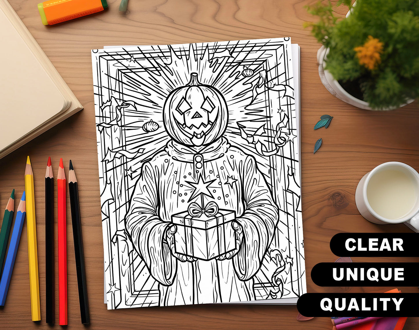 50 Halloween X Christmas Coloring Pages - Instant Download - Printable PDF