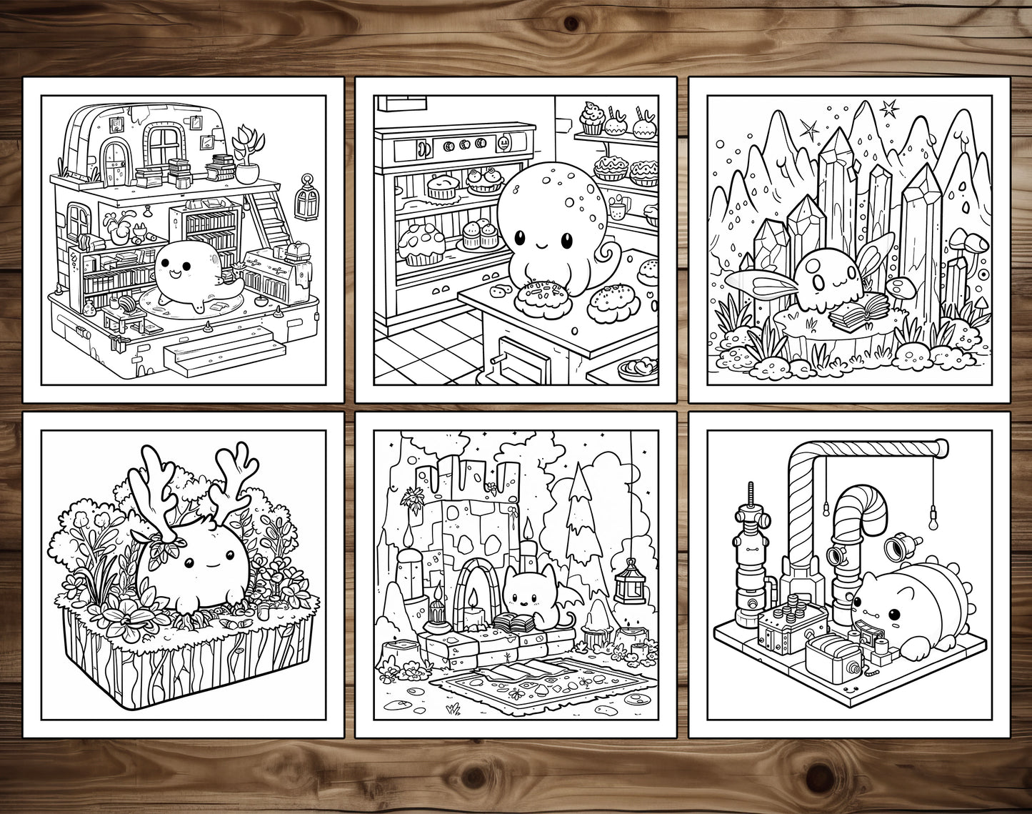 101 Kawaii Monster Corners Cute & Cozy Coloring Pages - Instant Download - Printable PDF