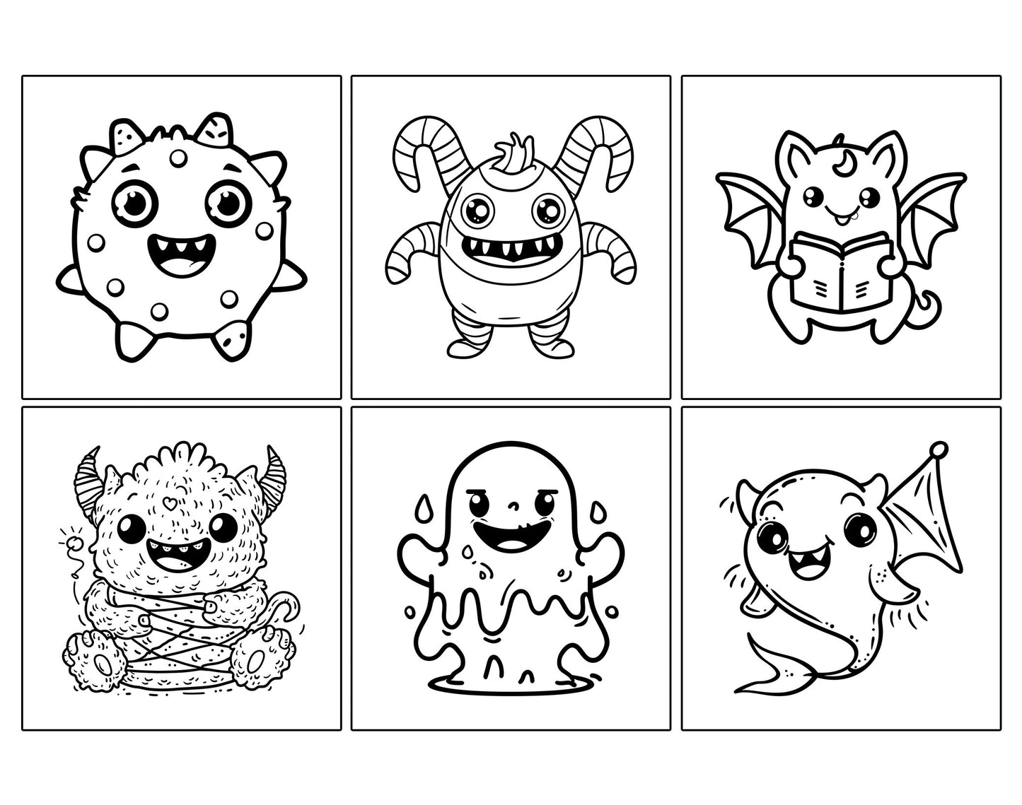 60 Kawaii Monsters Cute & Simple Coloring Pages - Instant Download - Printable PDF