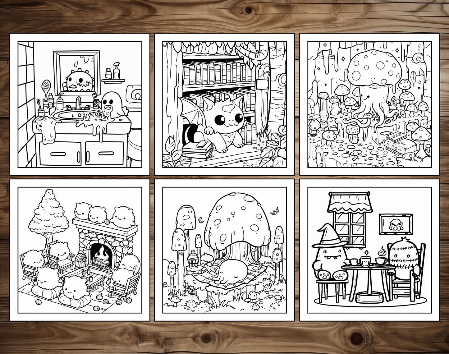 101 Kawaii Monster Corners Cute & Cozy Coloring Pages - Instant Download - Printable PDF