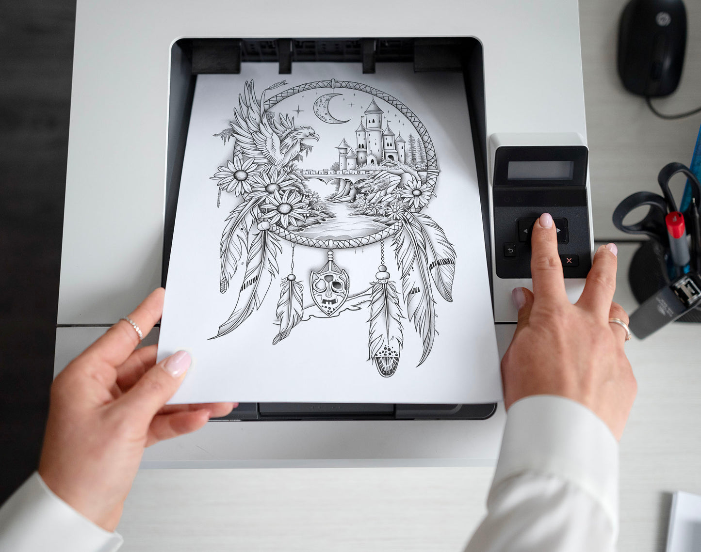 80 Magical Dreamcatchers Grayscale Coloring Pages - Instant Download - Printable PDF Dark/Light