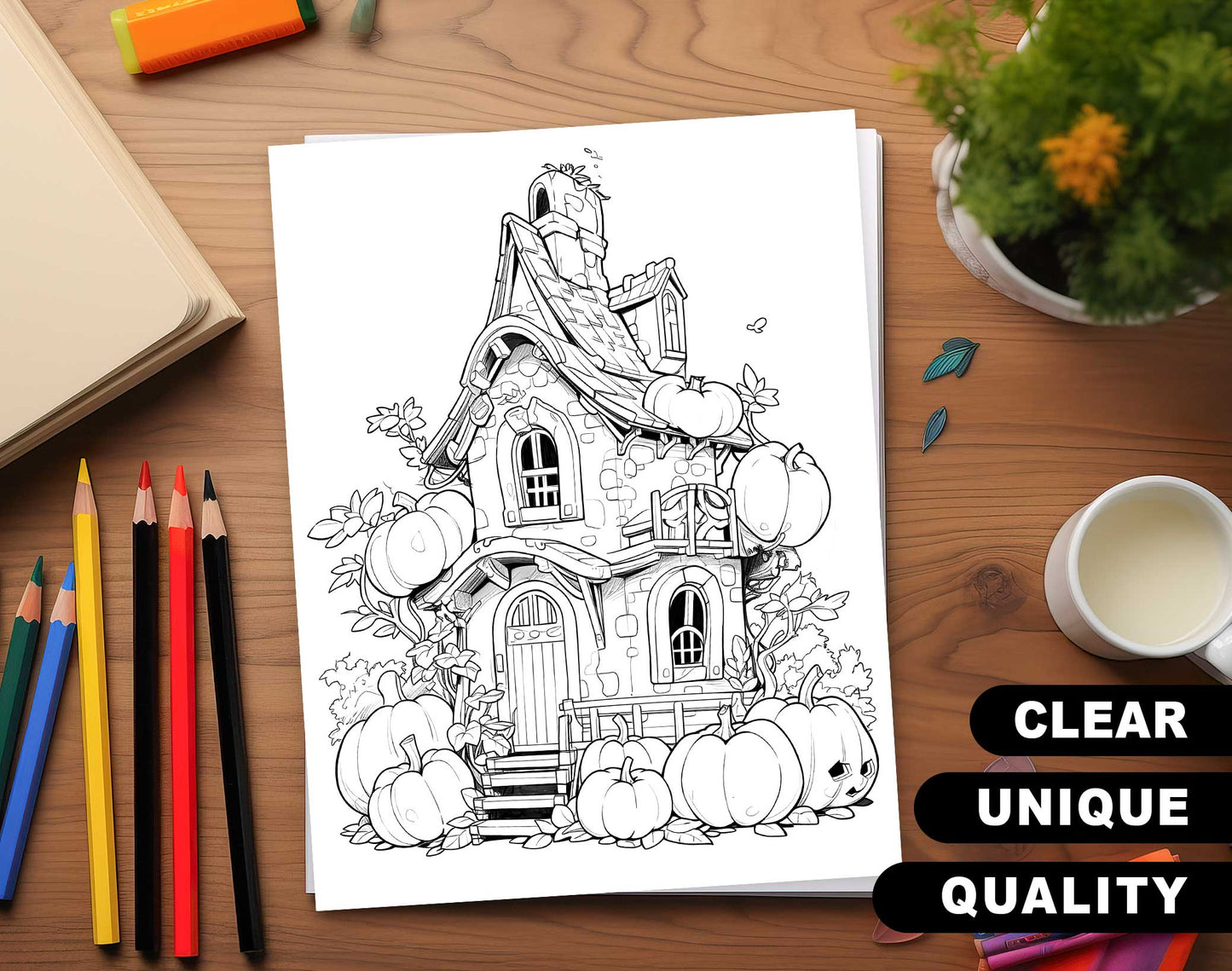 50 Pumpkin Fairy House Coloring Pages - Instant Download - Printable PDF