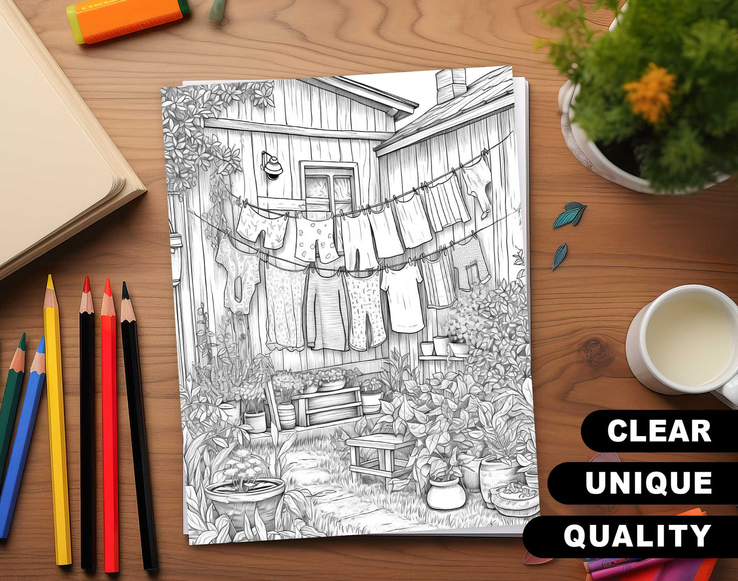 25 Country Dreams Grayscale Coloring Pages - Instant Download - Printable PDF Dark/Light