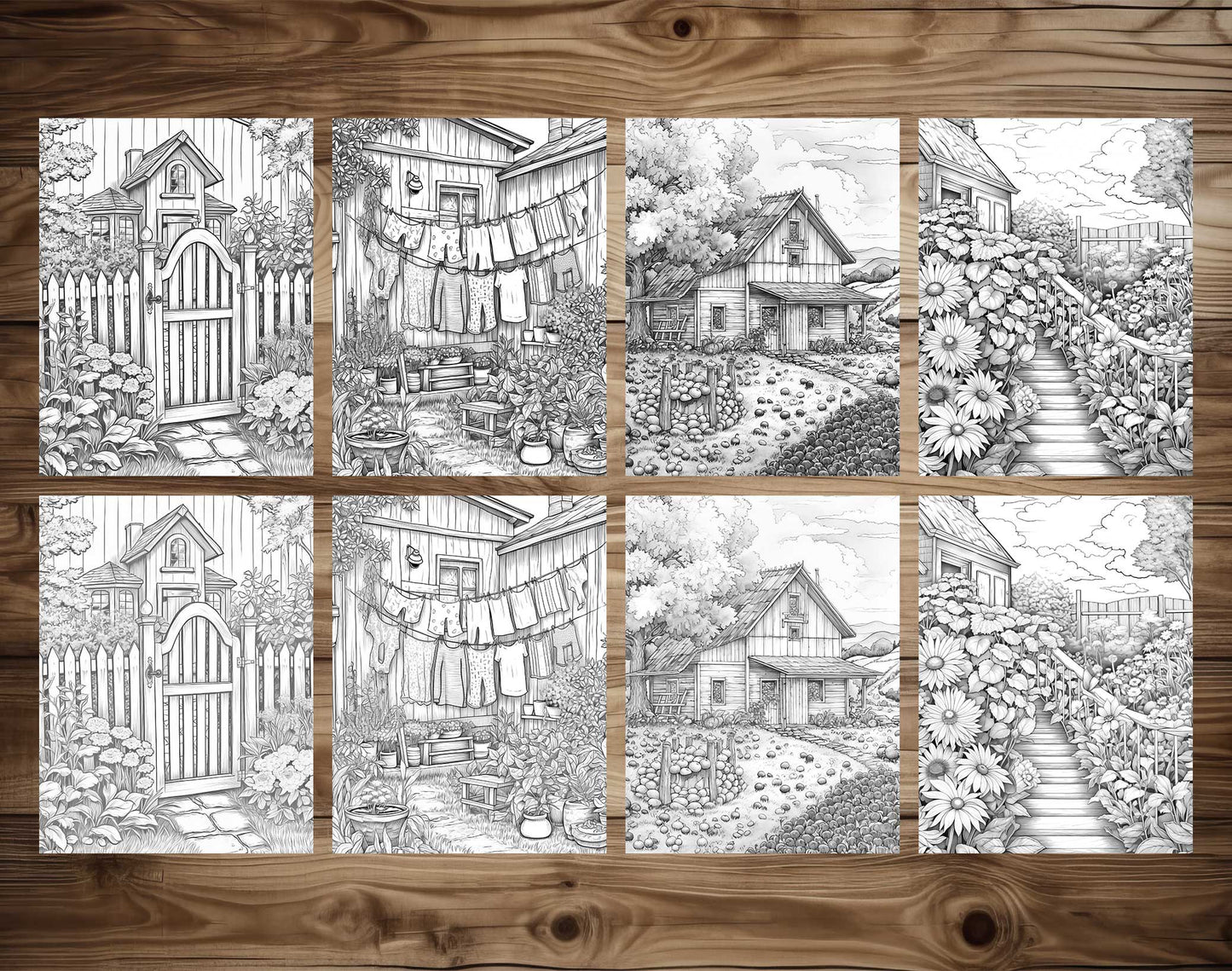 25 Country Dreams Grayscale Coloring Pages - Instant Download - Printable PDF Dark/Light