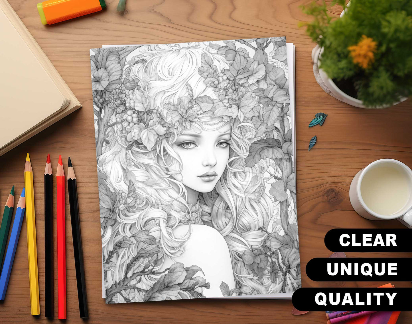25 Elemental Goddesses Grayscale Coloring Pages - Instant Download - Printable PDF Dark/Light