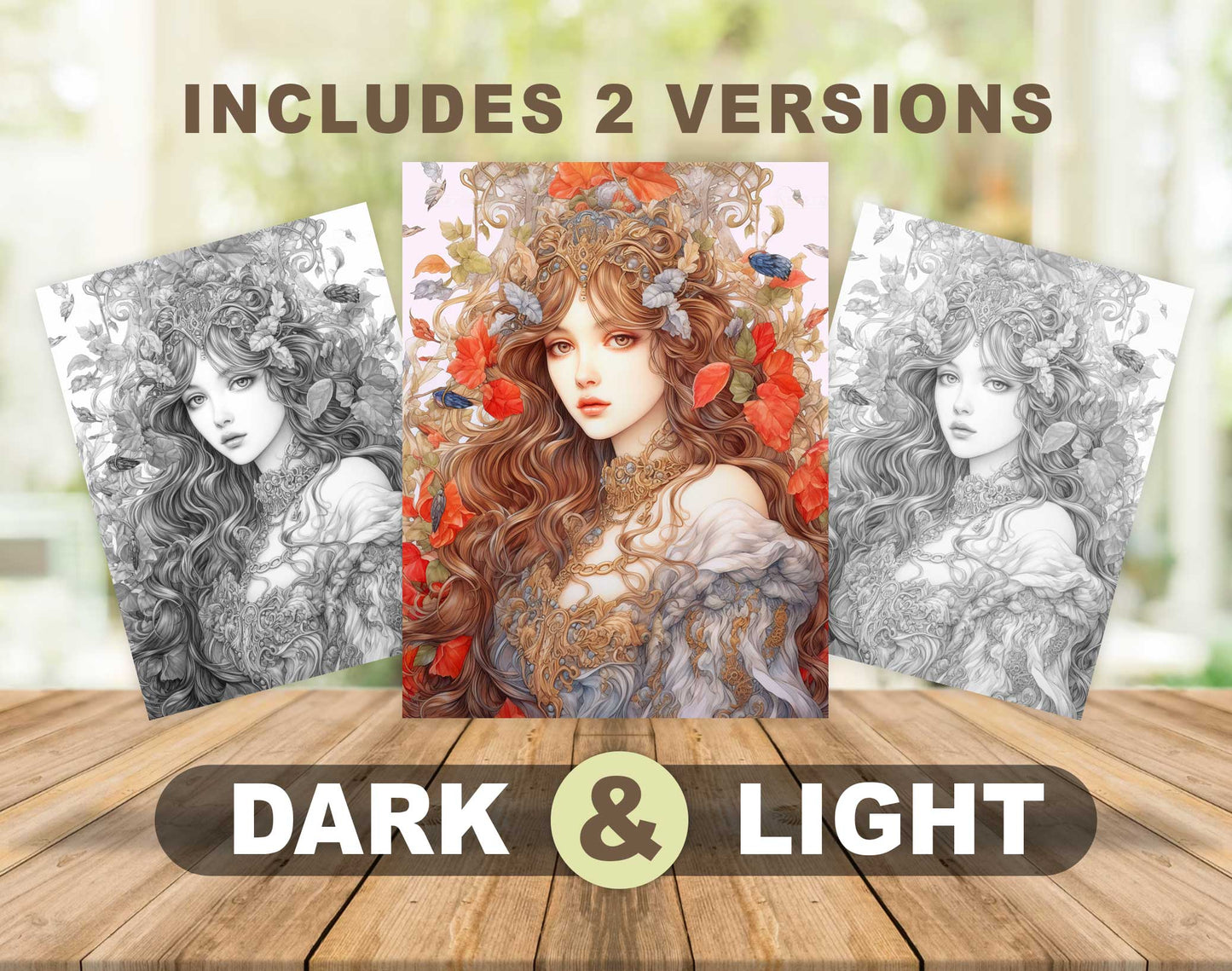 25 Elemental Goddesses Grayscale Coloring Pages - Instant Download - Printable PDF Dark/Light