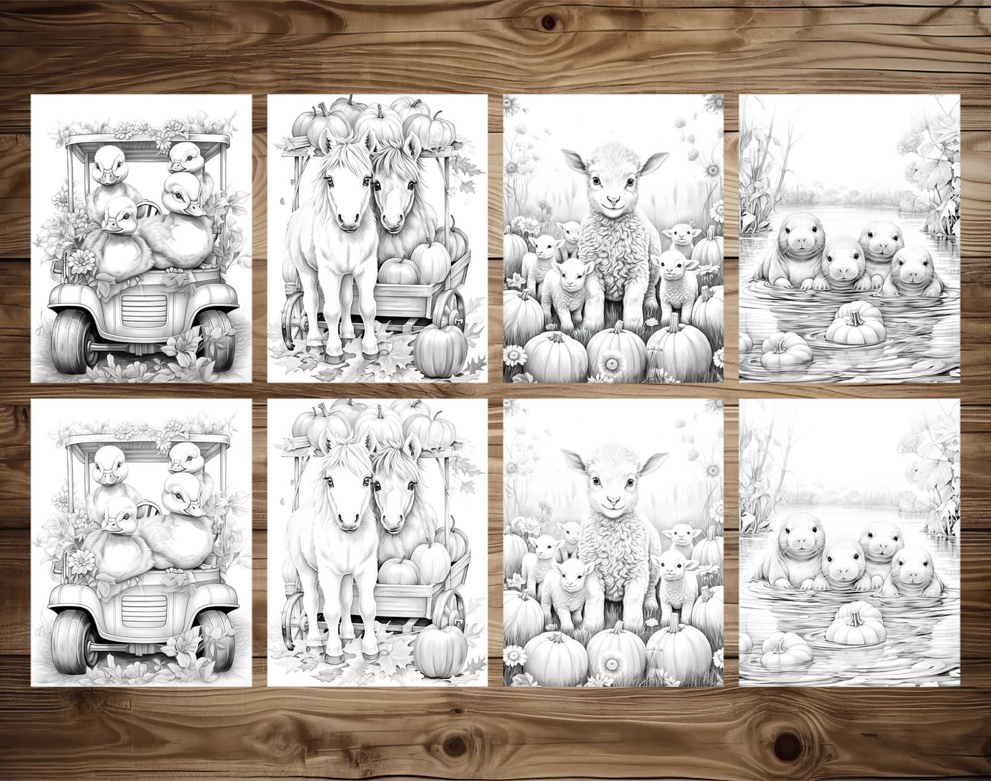 50 Autumn Critters Grayscale Coloring Pages - Instant Download - Printable PDF Dark/Light