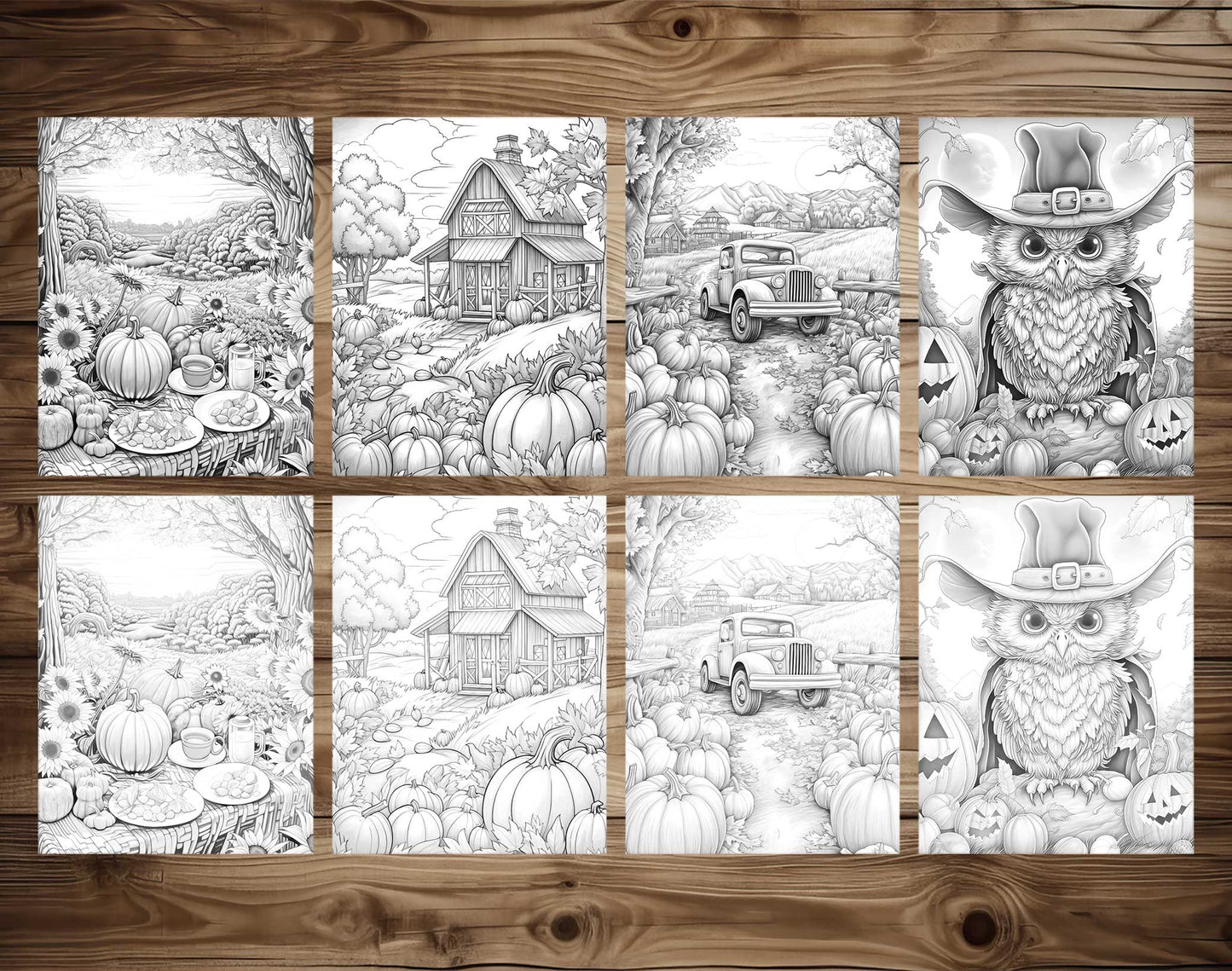 25 Autumn Vibe Grayscale Coloring Pages  - Instant Download - Printable Dark/Light