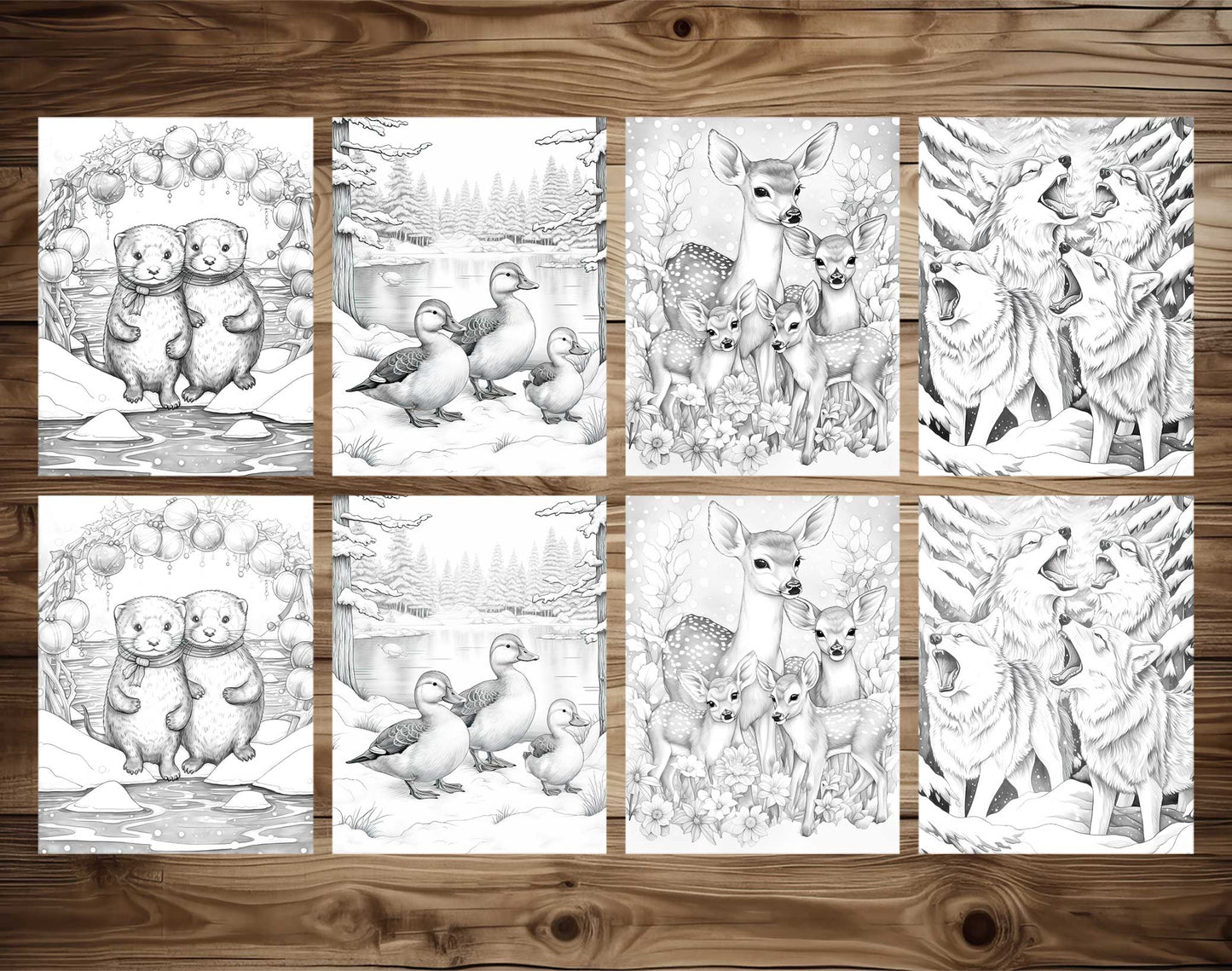 50 Christmas Critters Grayscale Coloring Pages - Instant Download - Printable PDF Dark/Light