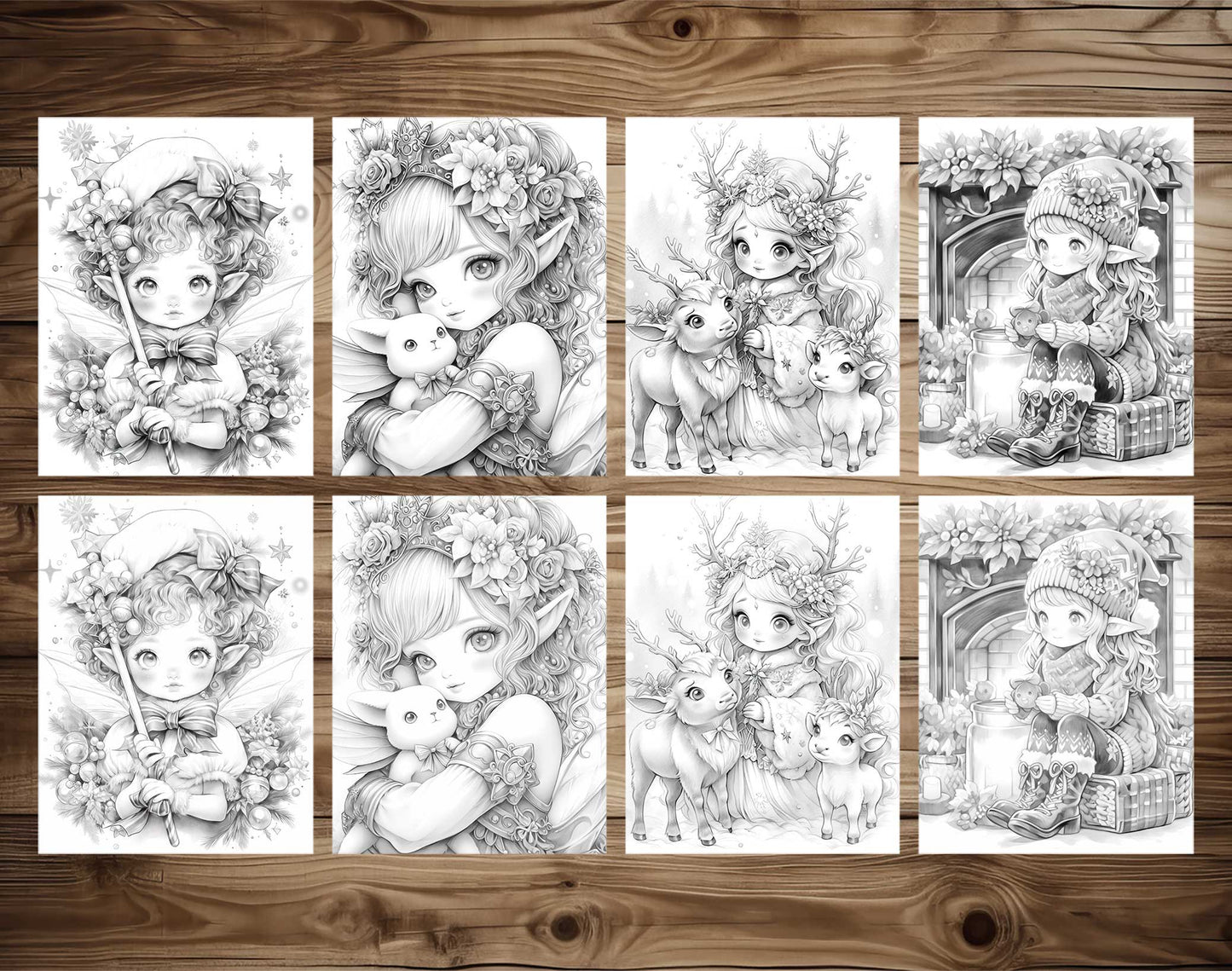 50 Christmas Darlings Grayscale Coloring Pages - Instant Download - Printable PDF Dark/Light