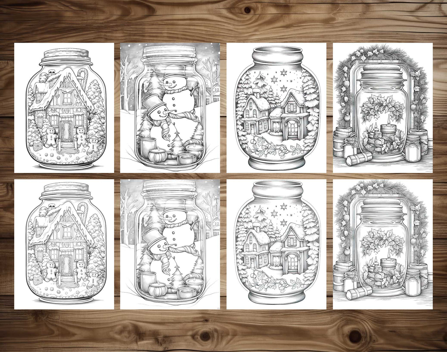 50 Christmas In Jar Grayscale Coloring Pages - Instant Download - Printable PDF Dark/Light