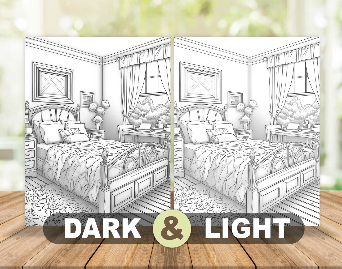 25 Cozy House Interior Grayscale Coloring Pages - Instant Download - Printable Dark/Light