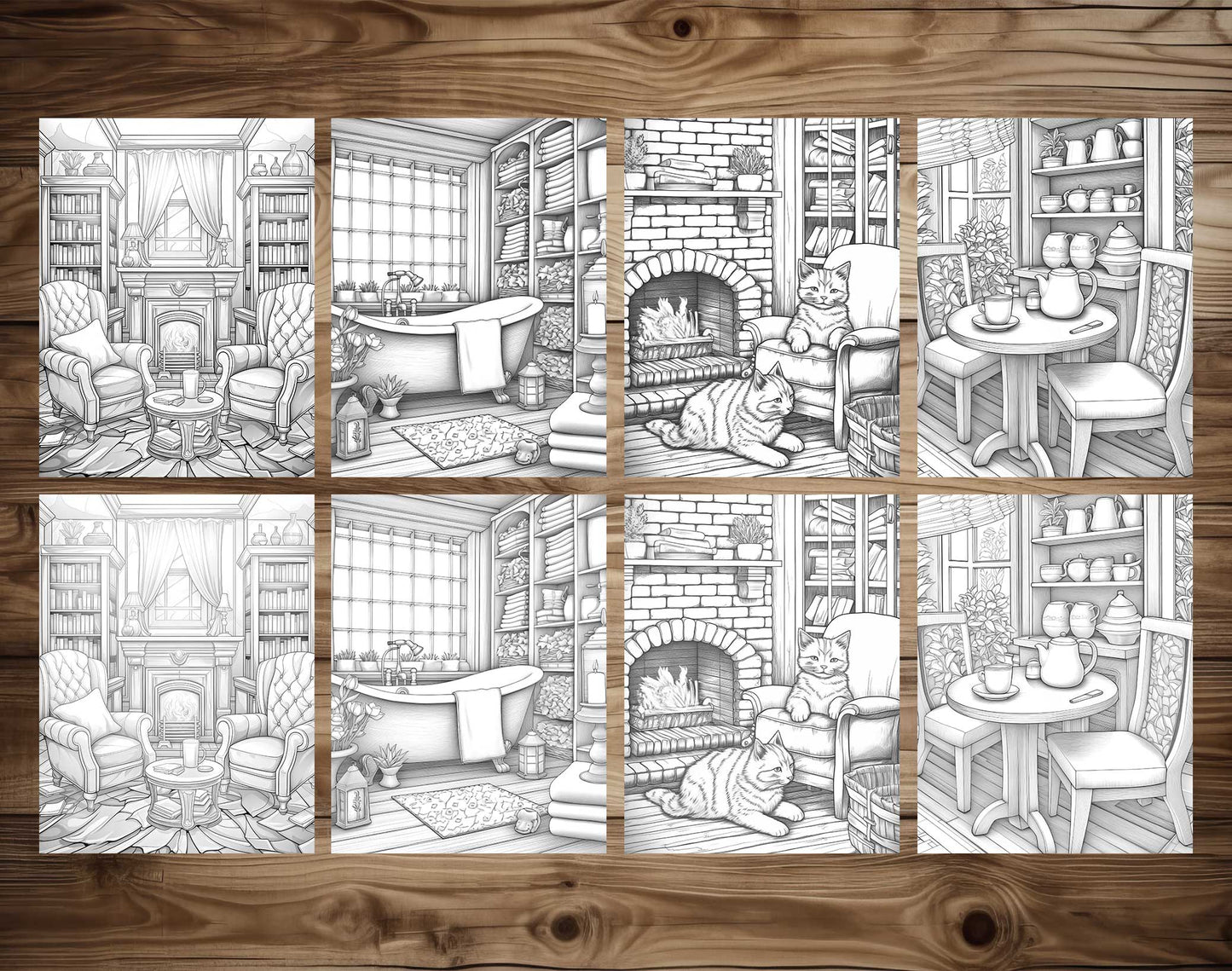 25 Cozy House Interior Grayscale Coloring Pages - Instant Download - Printable Dark/Light