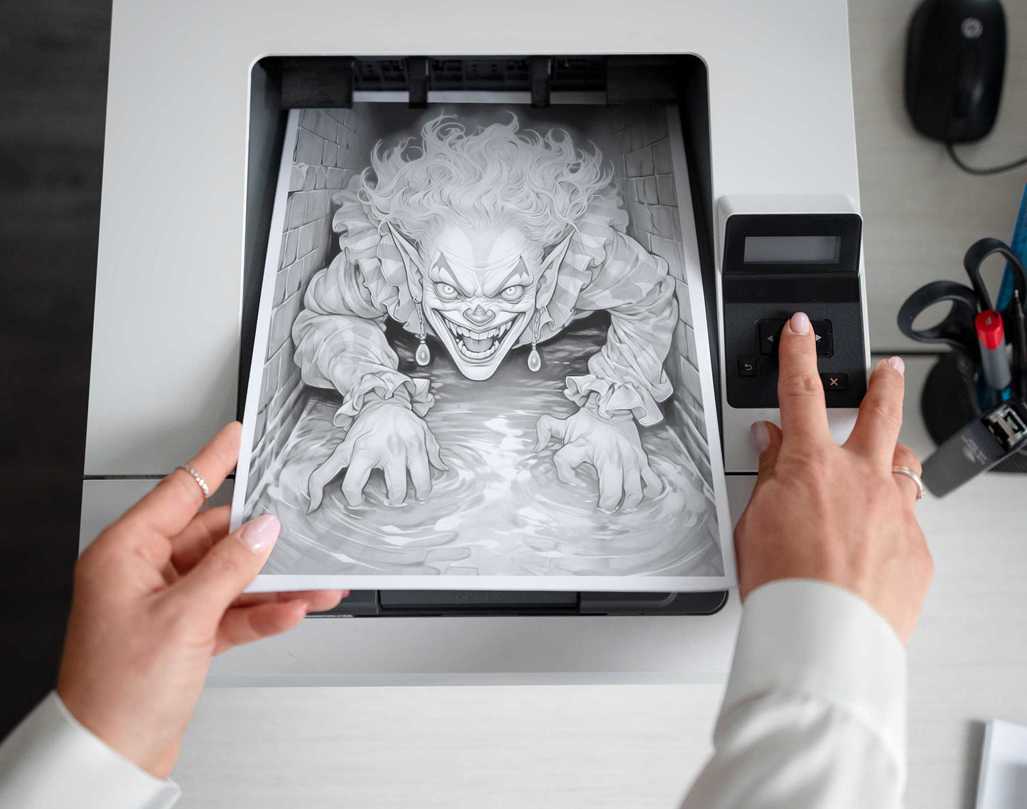 25 Devil Clowns Grayscale Coloring Pages - Halloween Coloring - Instant Download - Printable PDF Dark/Light