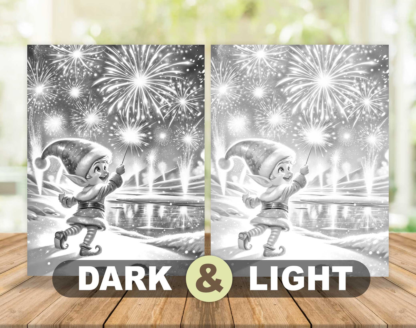 50 Elf's Journey Grayscale Coloring Pages - Instant Download - Printable PDF Dark/Light