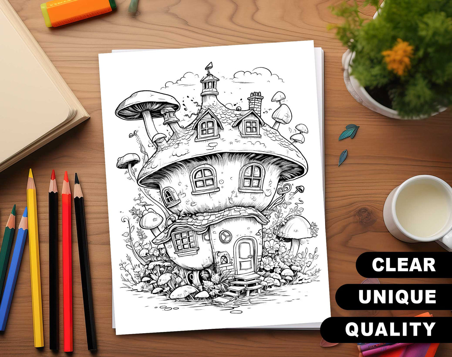 101 Enchanted Fairy House Coloring Pages - Instant Download - Printable