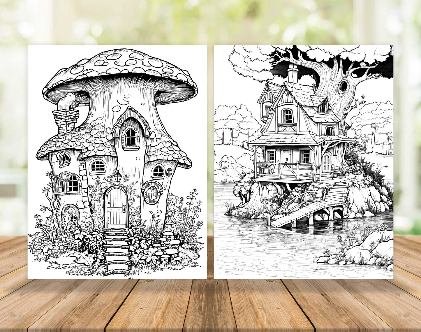 101 Enchanted Fairy House Coloring Pages - Instant Download - Printable