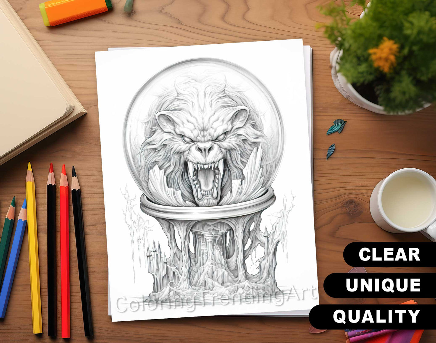 40 Horror Crystal Balls Grayscale Coloring Pages - Halloween Coloring - Instant Download - Printable PDF Dark/Light