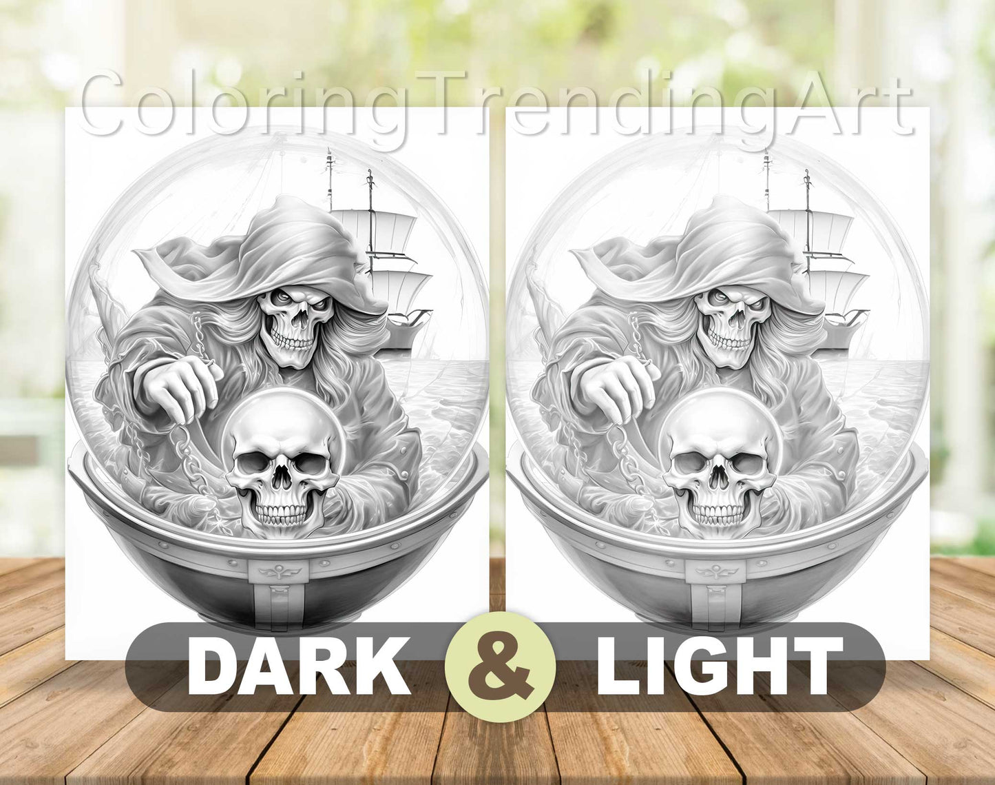 40 Horror Crystal Balls Grayscale Coloring Pages - Halloween Coloring - Instant Download - Printable PDF Dark/Light
