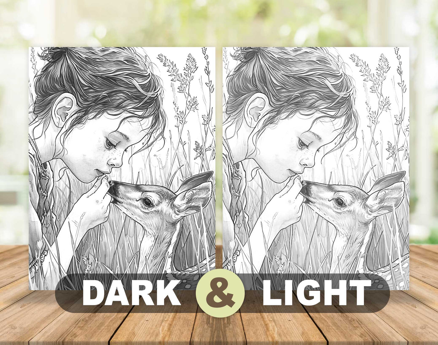 50 Little Prairie Girl Grayscale Coloring Pages - Instant Download - Printable PDF Dark/Light