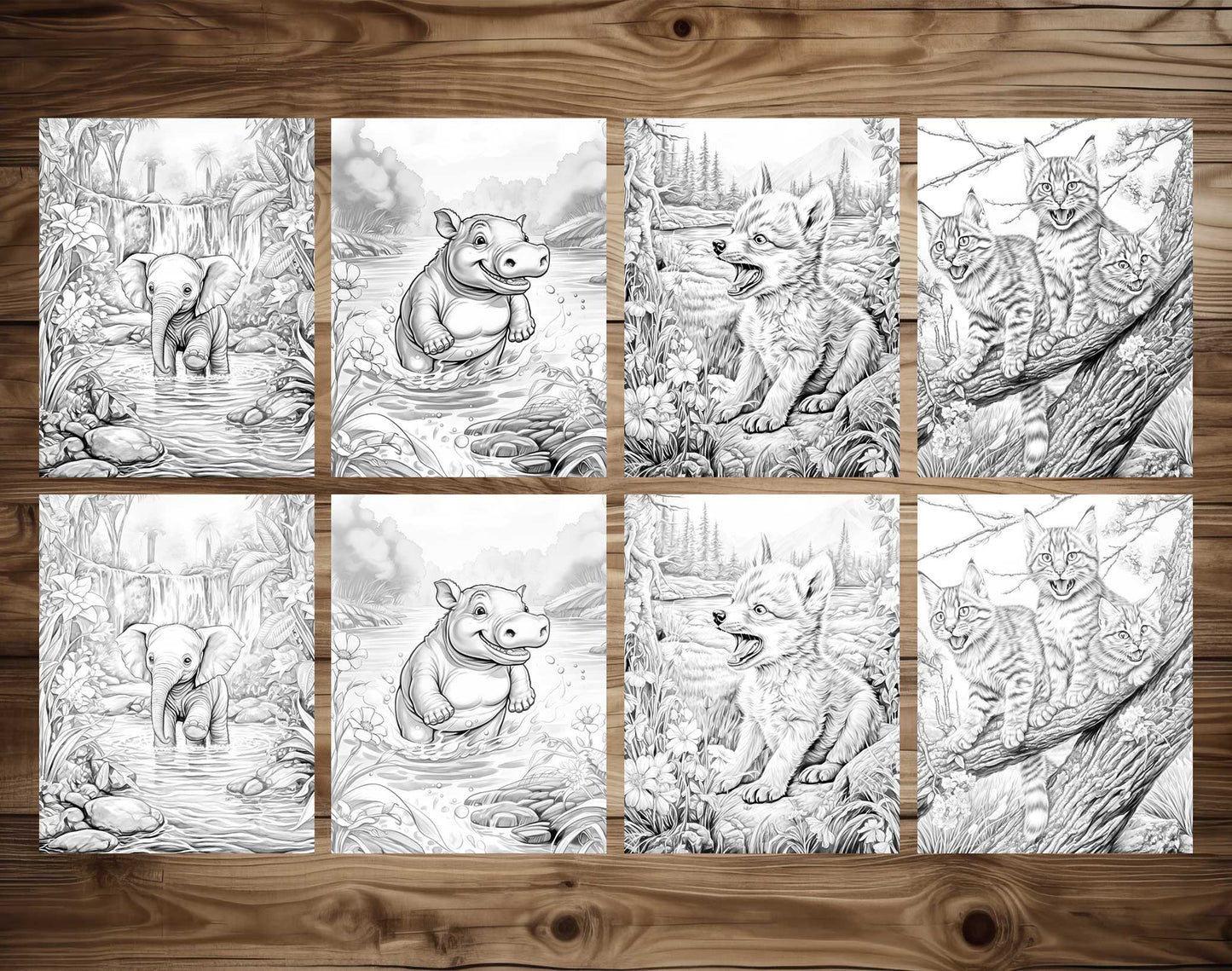 50 Spring Critter Grayscale Coloring Pages - Instant Download - Printable PDF Dark/Light