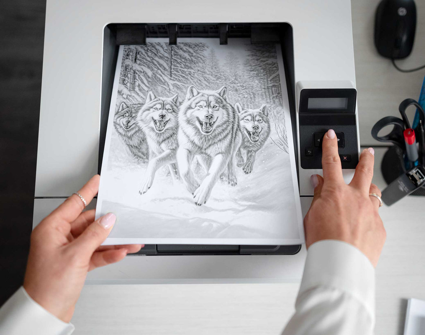 50 The Wild Wolf Grayscale Coloring Pages - Instant Download - Printable PDF Dark/Light