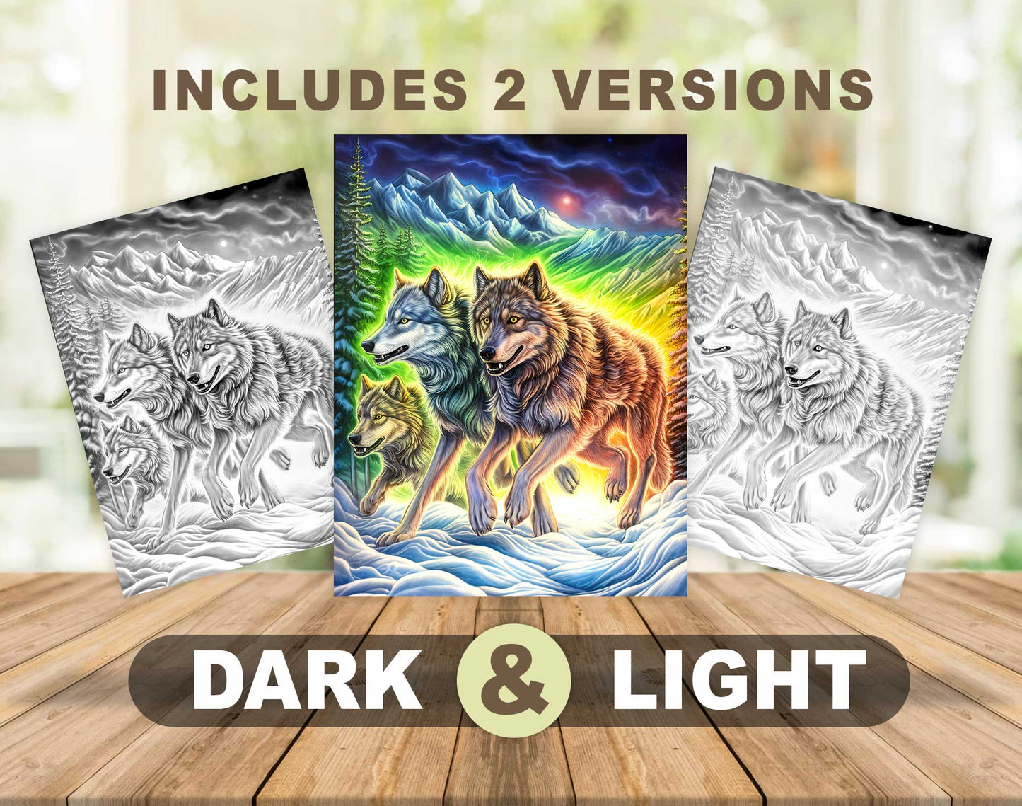 50 The Wild Wolf Grayscale Coloring Pages - Instant Download - Printable PDF Dark/Light