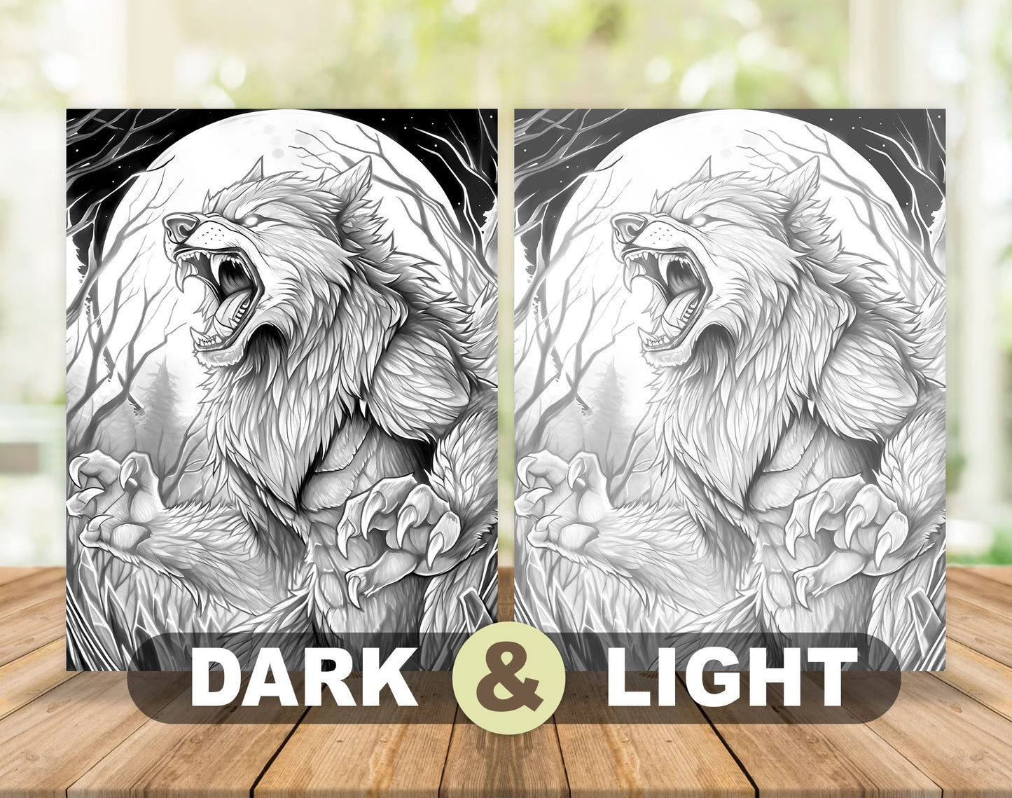 25 Werewolf Monster Grayscale Coloring Pages - Instant Download - Printable Dark/Light