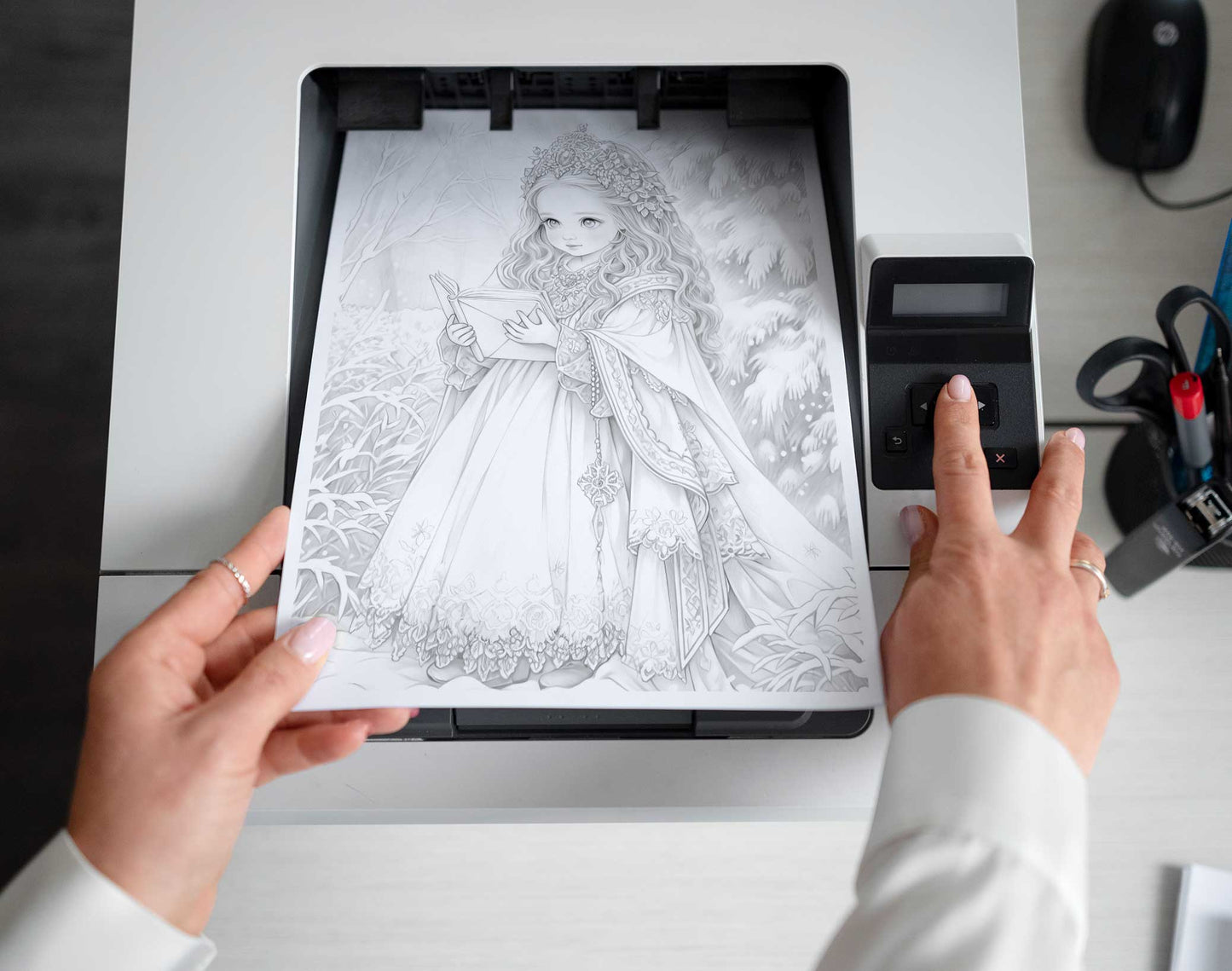 50 Winter Princess Adventure Coloring Pages - Instant Download - Printable PDF Dark/Light