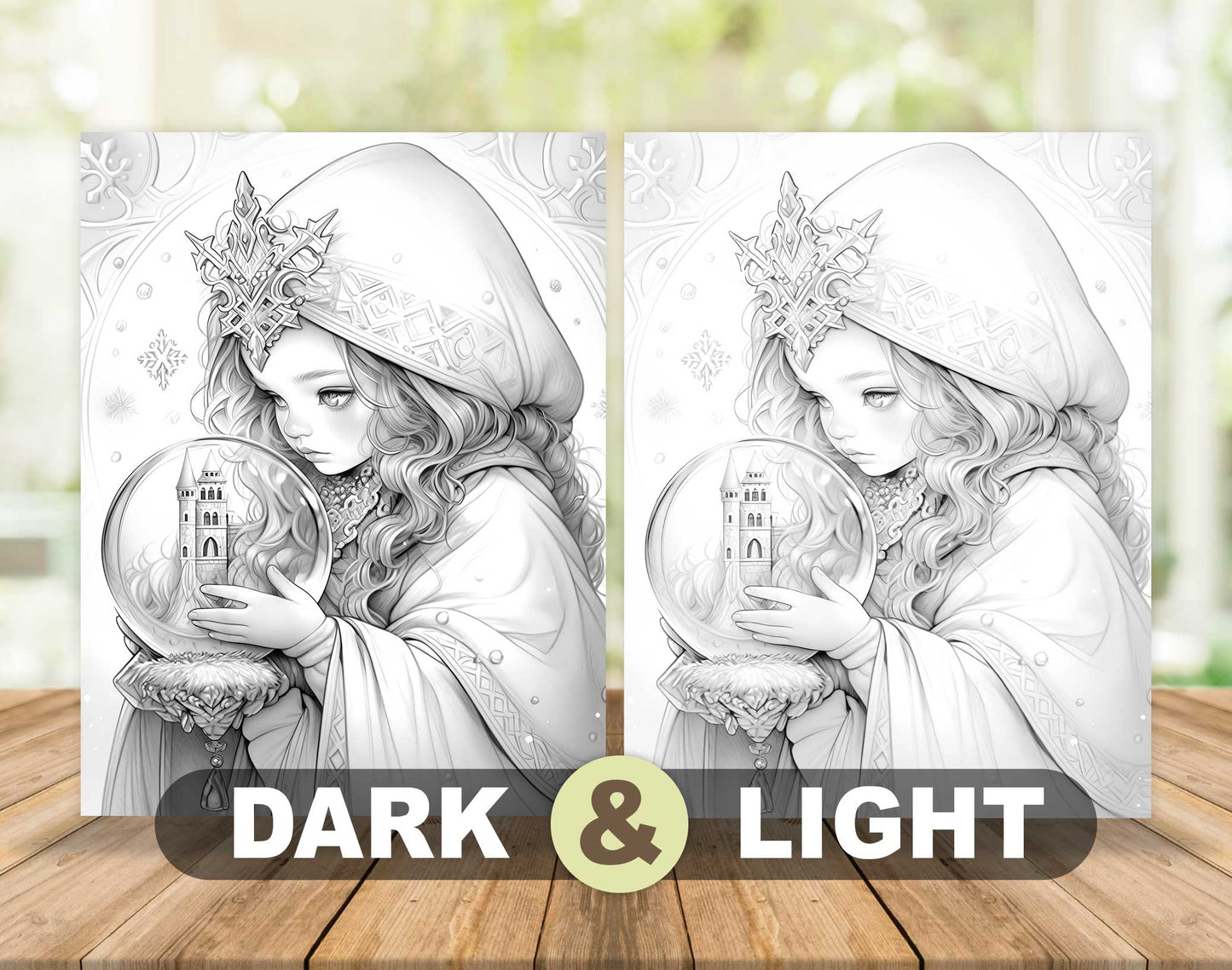 50 Winter Princess Adventure Coloring Pages - Instant Download - Printable PDF Dark/Light