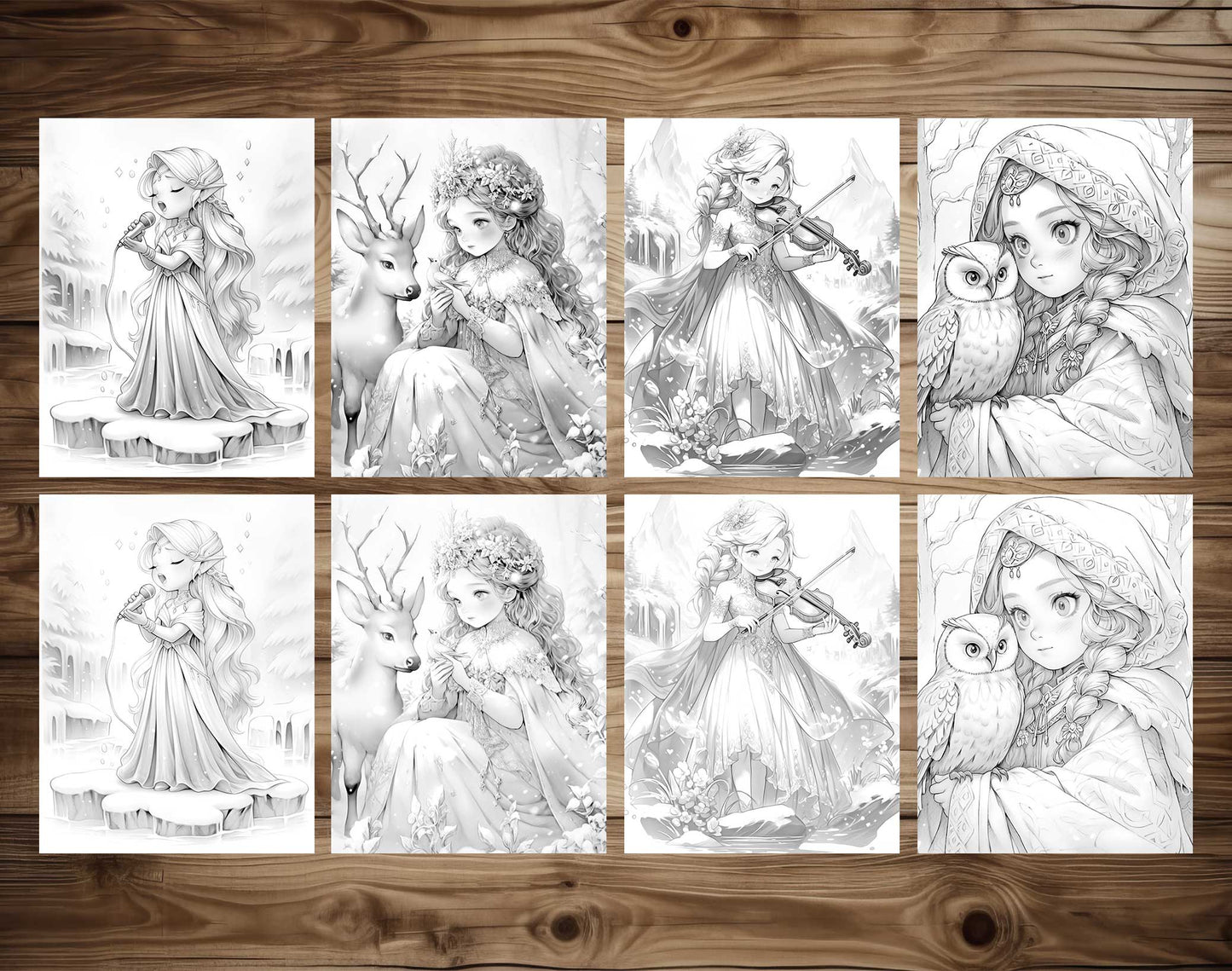 50 Winter Princess Adventure Coloring Pages - Instant Download - Printable PDF Dark/Light