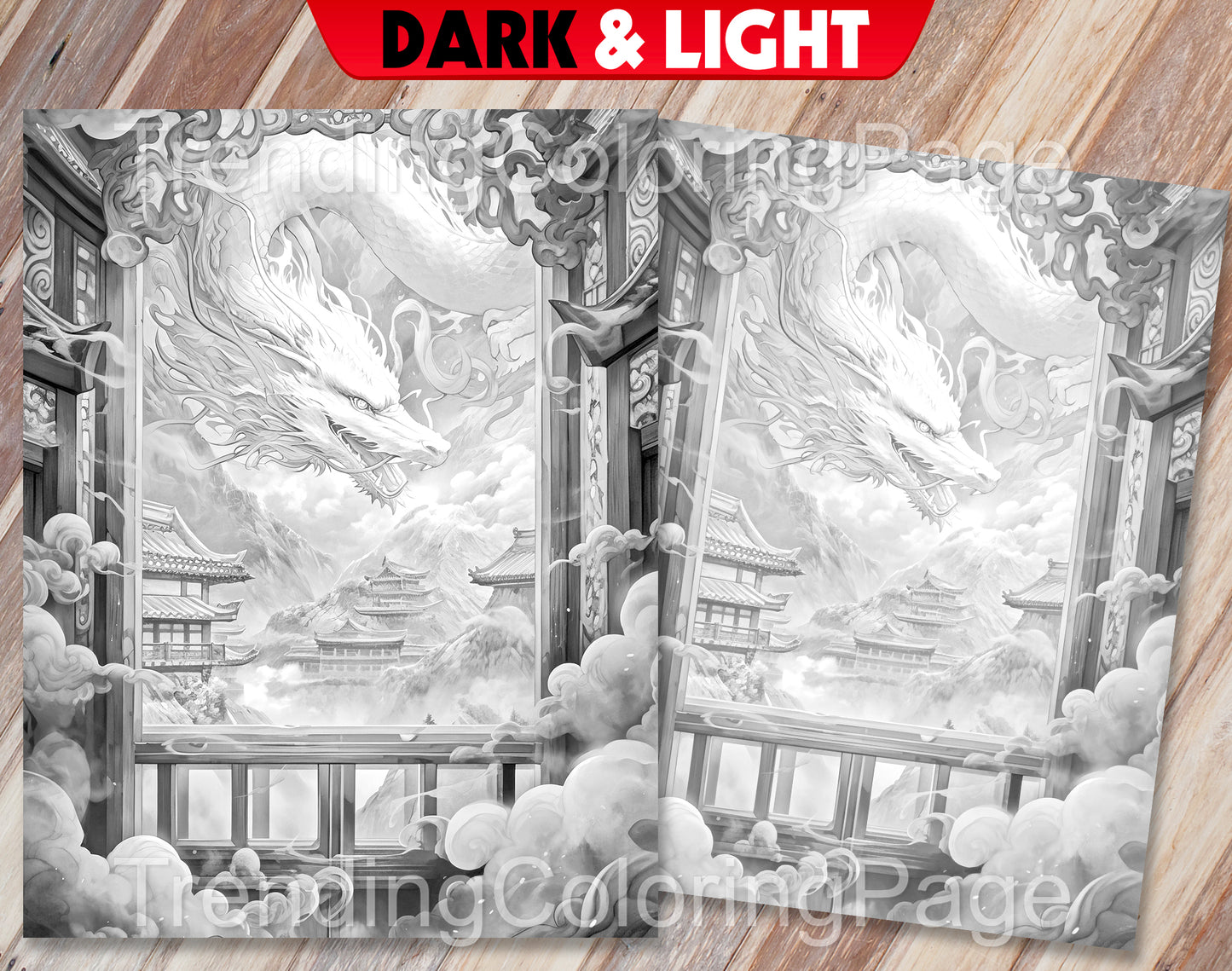 40 Window to Another World 2 Grayscale Coloring Pages- Instant Download - Printable PDF Dark/Light
