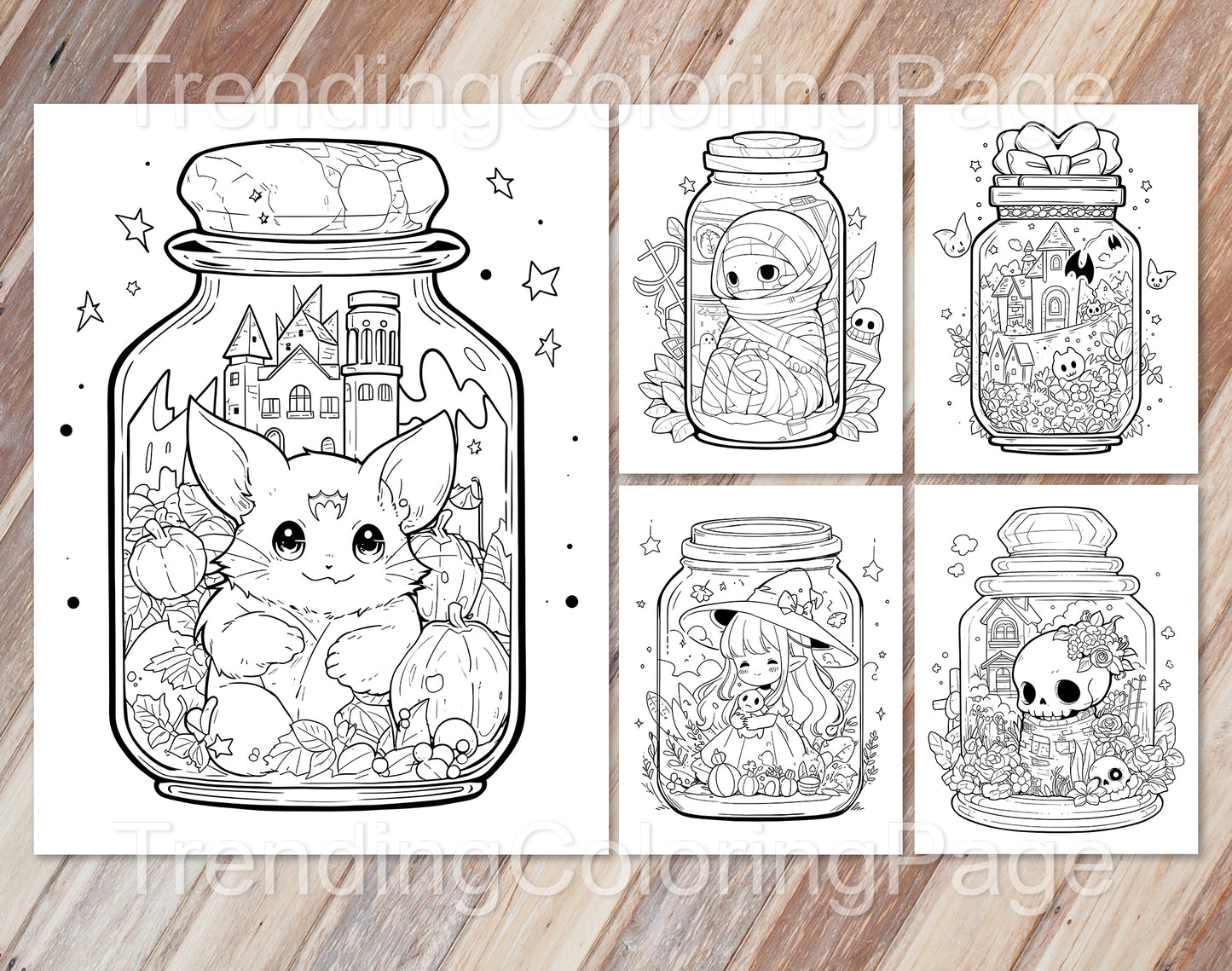 101 Kawaii Halloween in Jar Coloring Pages - Instant Download