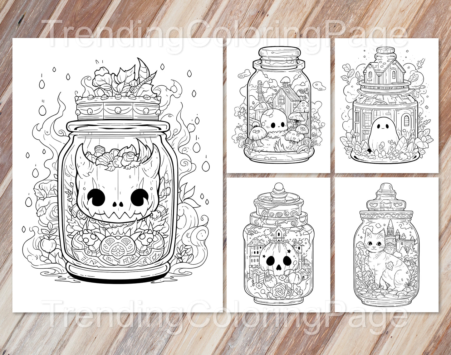 101 Kawaii Halloween in Jar Coloring Pages - Instant Download