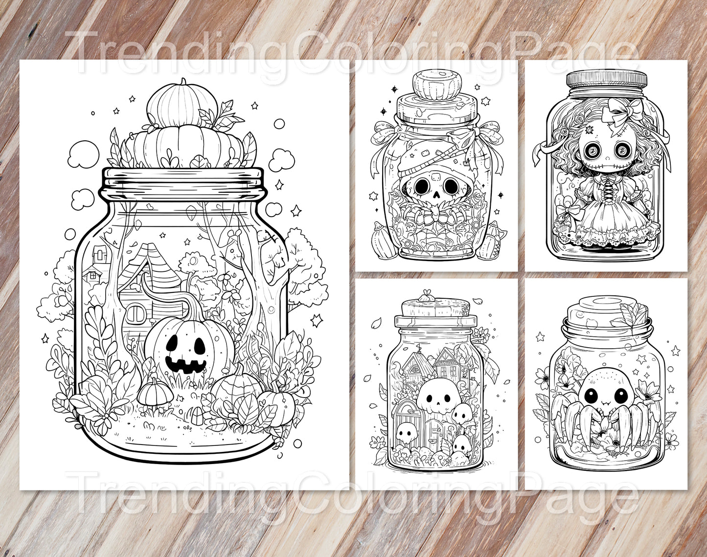101 Kawaii Halloween in Jar Coloring Pages - Instant Download