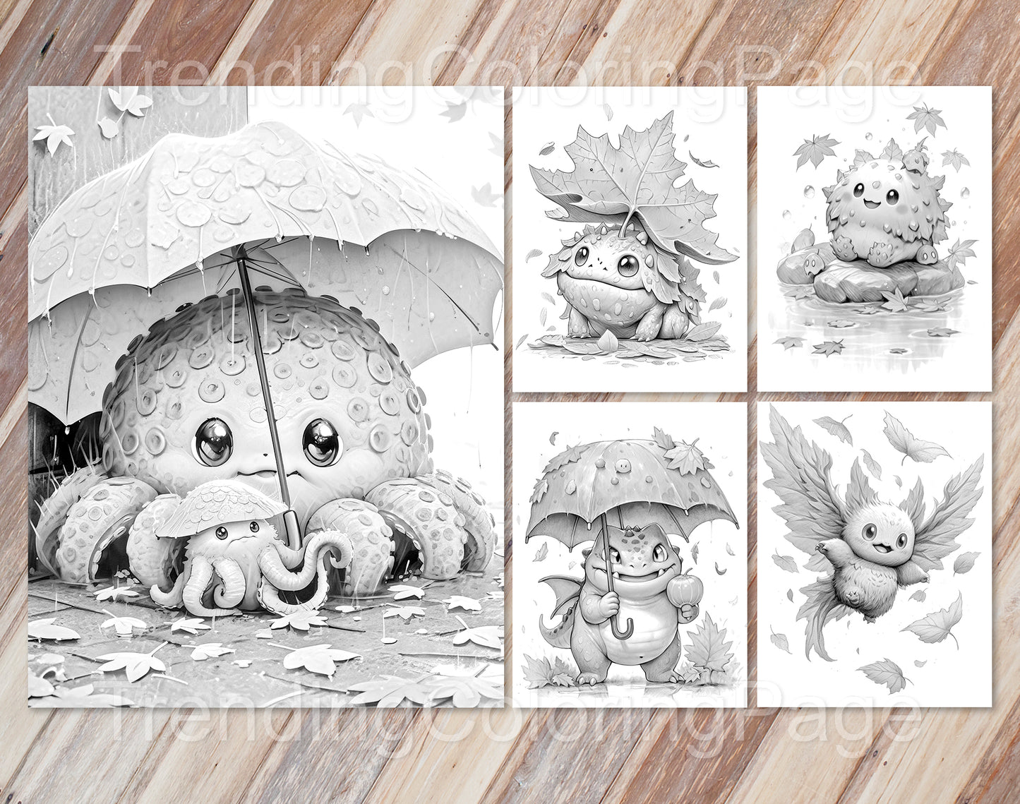50 Adorable Autumn Monsters Grayscale Coloring Pages - Halloween Coloring - Instant Download - Printable PDF Dark/Light