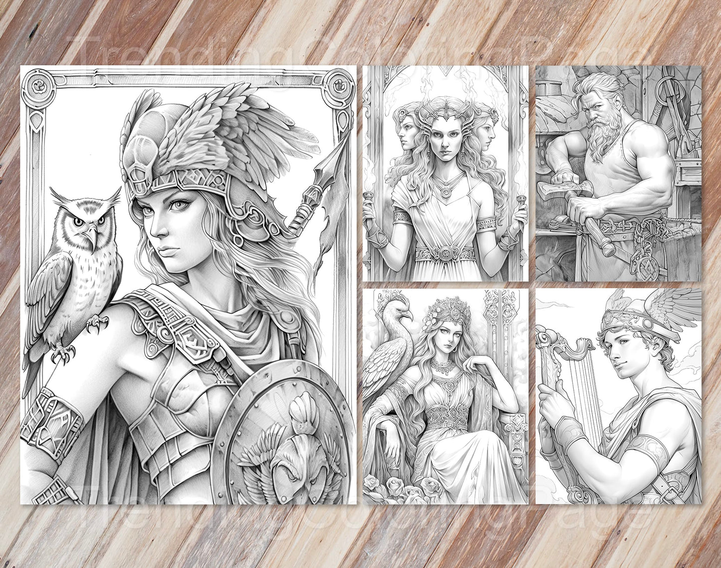 25 Greek Mythology Grayscale Coloring Pages - Instant Download - Printable PDF Dark/Light