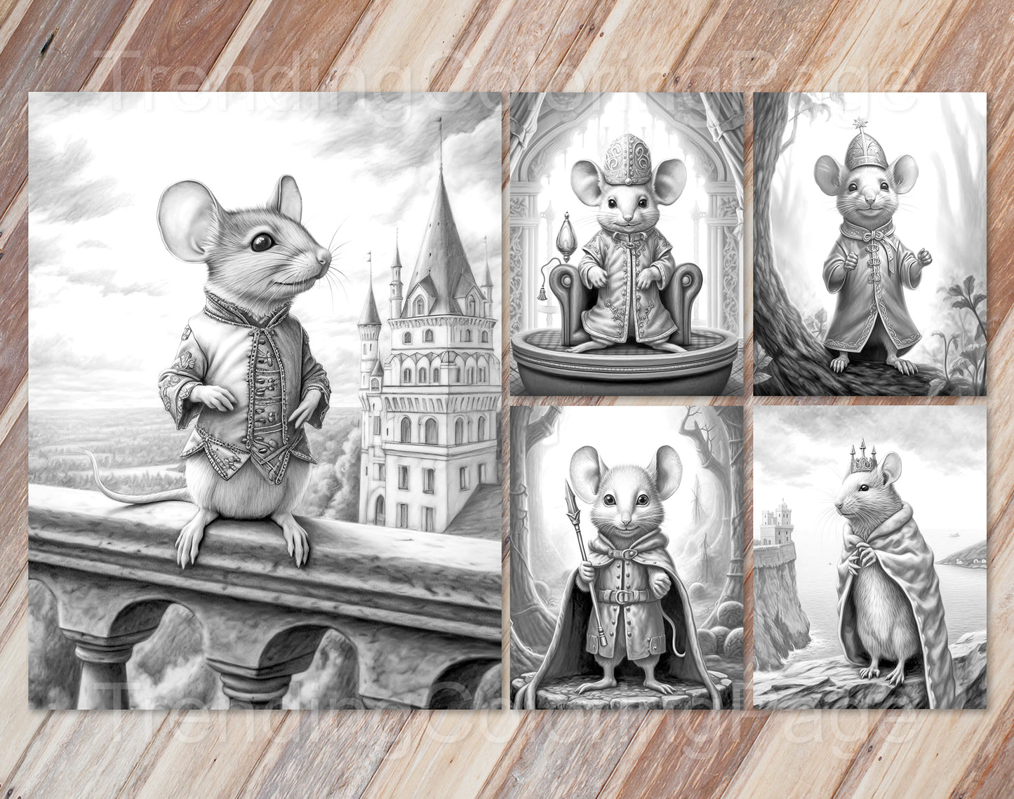 30 The Little Mouse Prince Grayscale Coloring Pages - Instant Download - Printable PDF Dark/Light